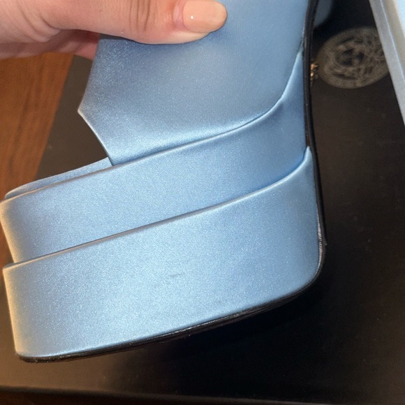 Used Once Versace Blue Medusa Aevitas Platform Heeled Sandals Size 37 - Picture 11 of 16